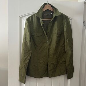Relaxed Olive Green Button-Down Shirt Jacket - Women
